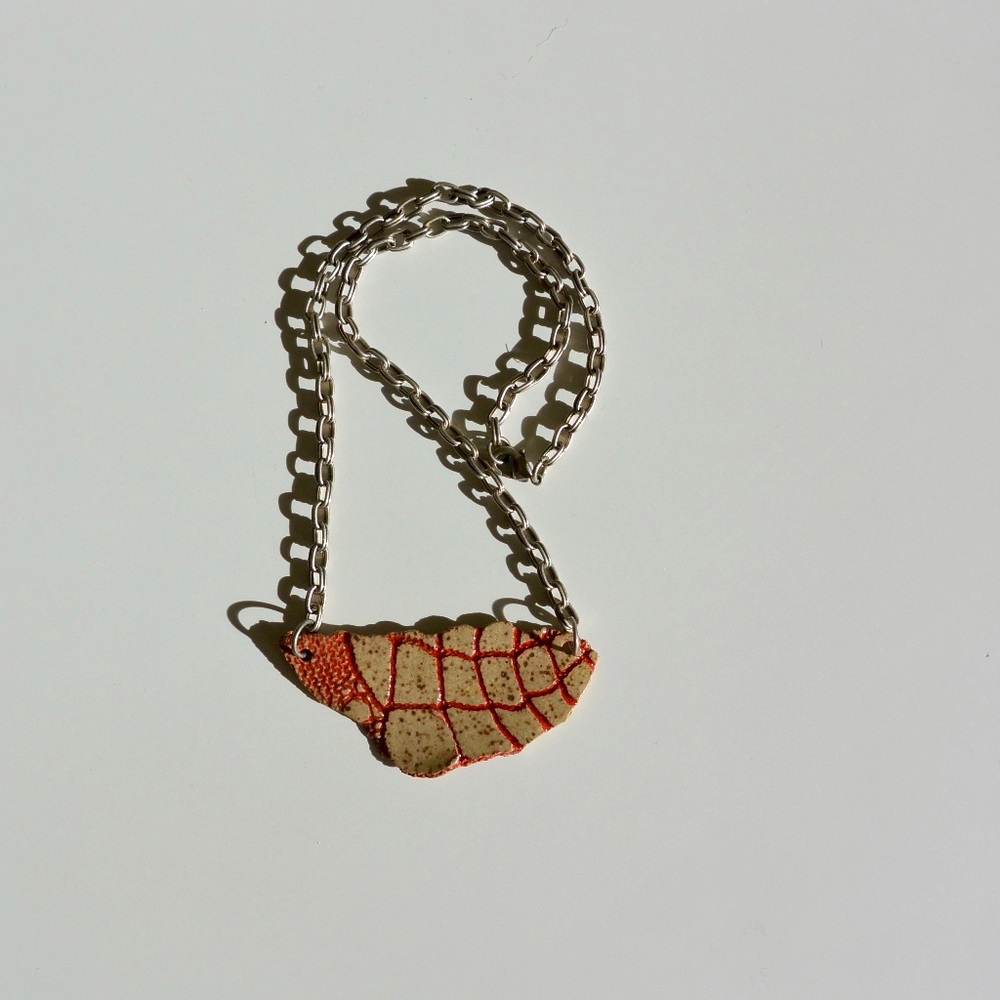 Handmade Speckled Clay w/ Red Details Silver Chain - Picture 3 of 6